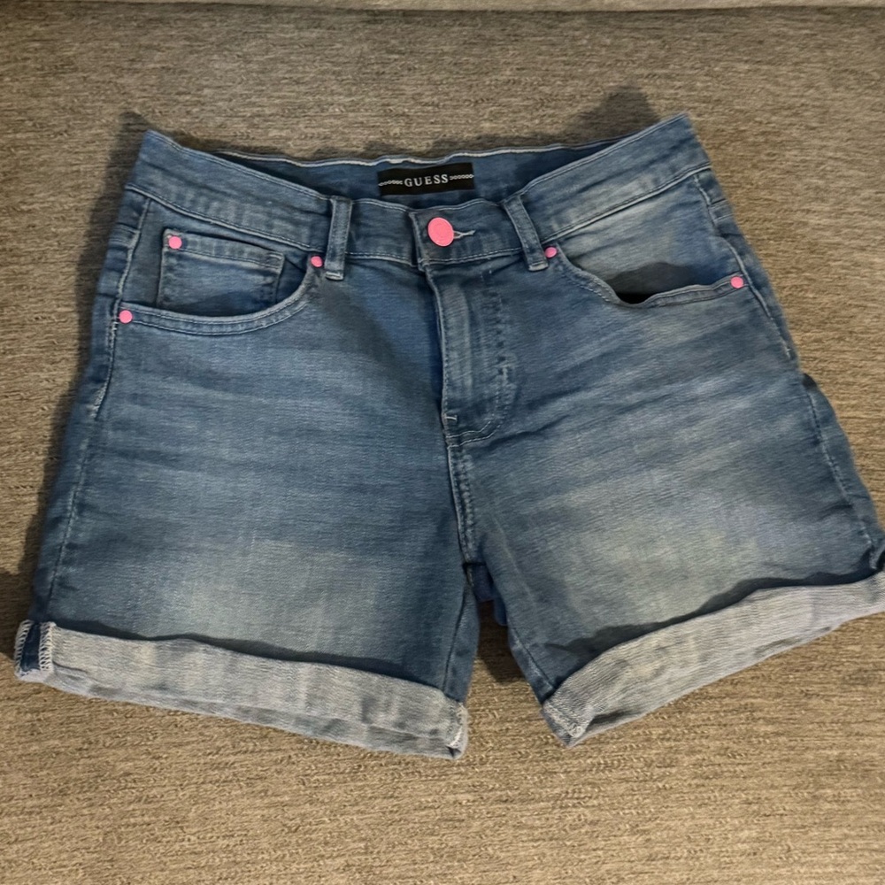 Guess GIRLS Light Blue Jean Shorts with Pink Accents